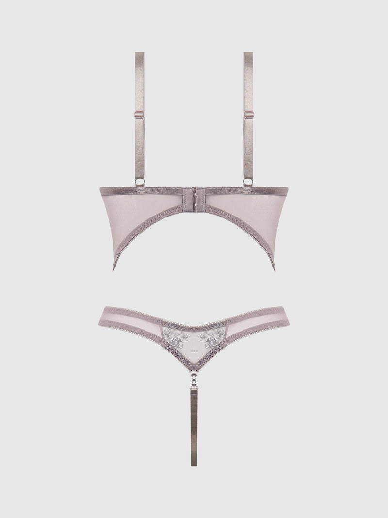 Eden Embroidered Lace Wirefree Teddy Grey
