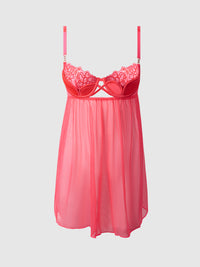 Eden Embroidered Lace Babydoll Coral