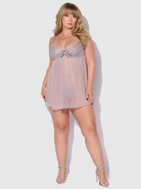 Eden Embroidered Lace Babydoll Grey