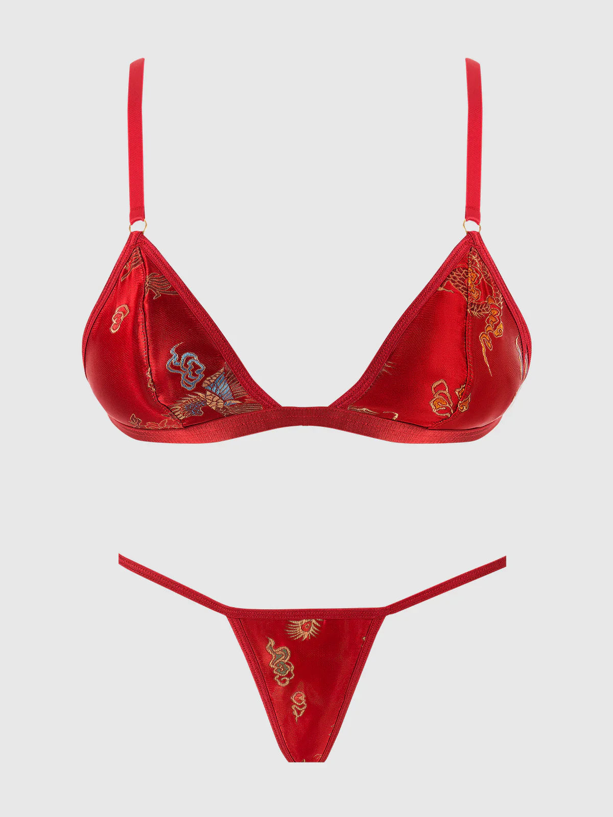 Queen Dragon Sheer Robe with Satin Bra & G-String Set Red