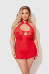 Queen Dragon Mesh & Applique Chemise Set Red