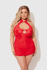 Queen Dragon Mesh & Applique Chemise Set Red