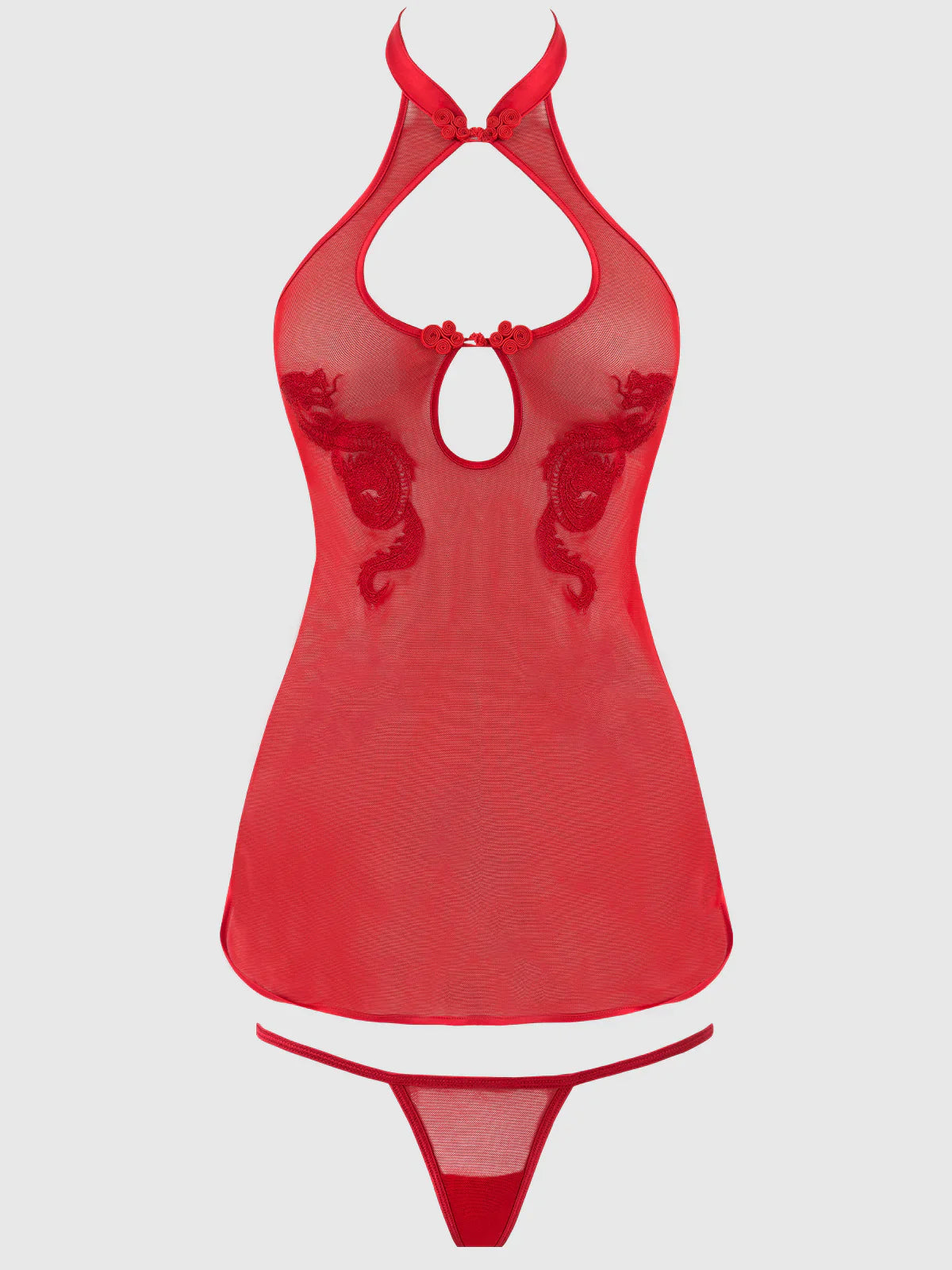Queen Dragon Mesh & Applique Chemise Set Red