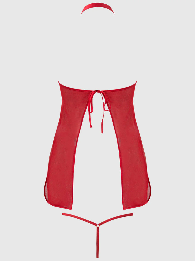 Queen Dragon Mesh & Applique Chemise Set Red