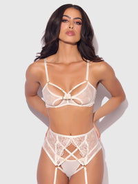 Bridal Rosalie Embroidered Lace Open Cup Bra Set Pearl Ivory