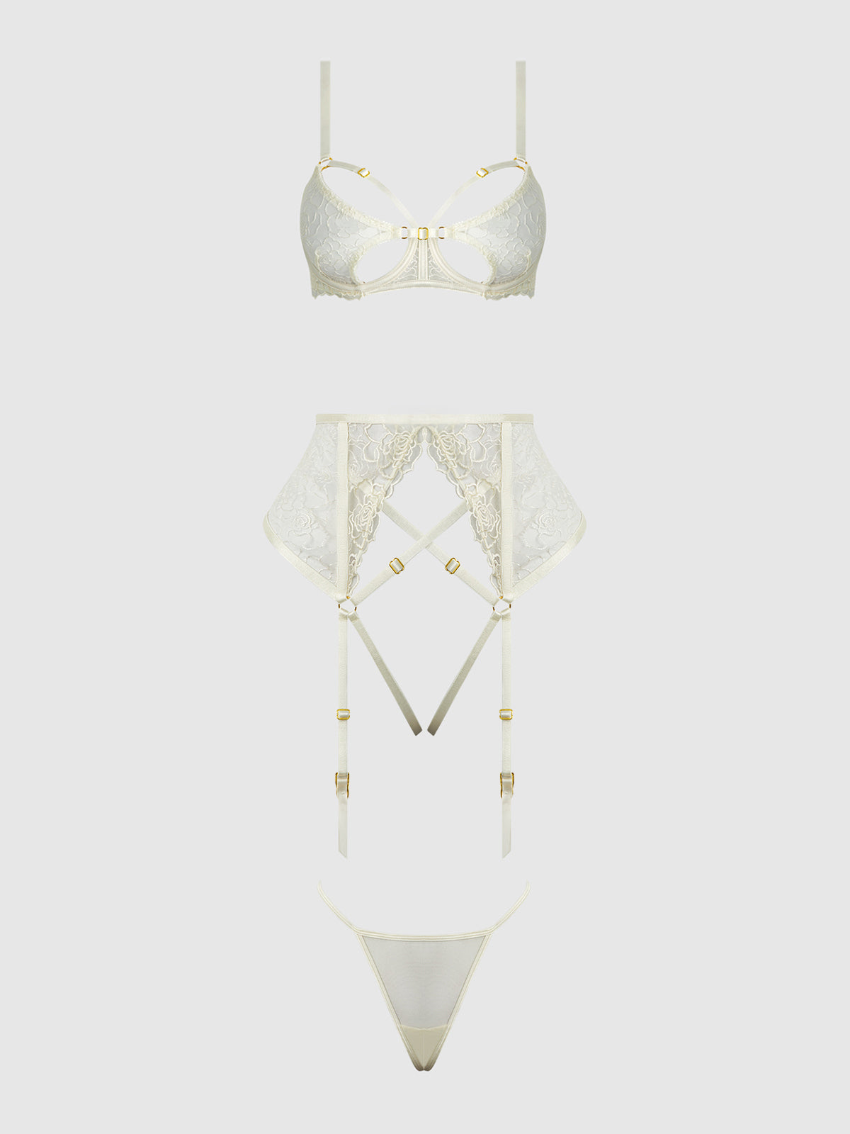 Rosalie Embroidered Lace Open Cup Bra Set Pearl Ivory