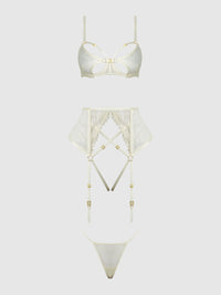Bridal Rosalie Embroidered Lace Open Cup Bra Set Pearl Ivory