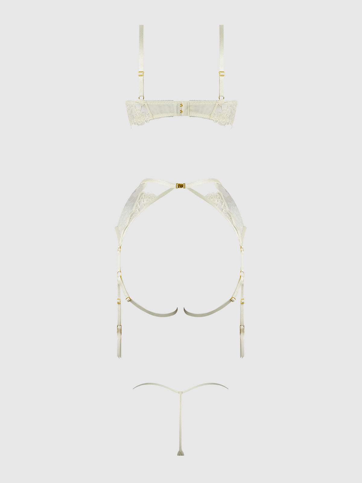 Bridal Rosalie Embroidered Lace Open Cup Bra Set Pearl Ivory