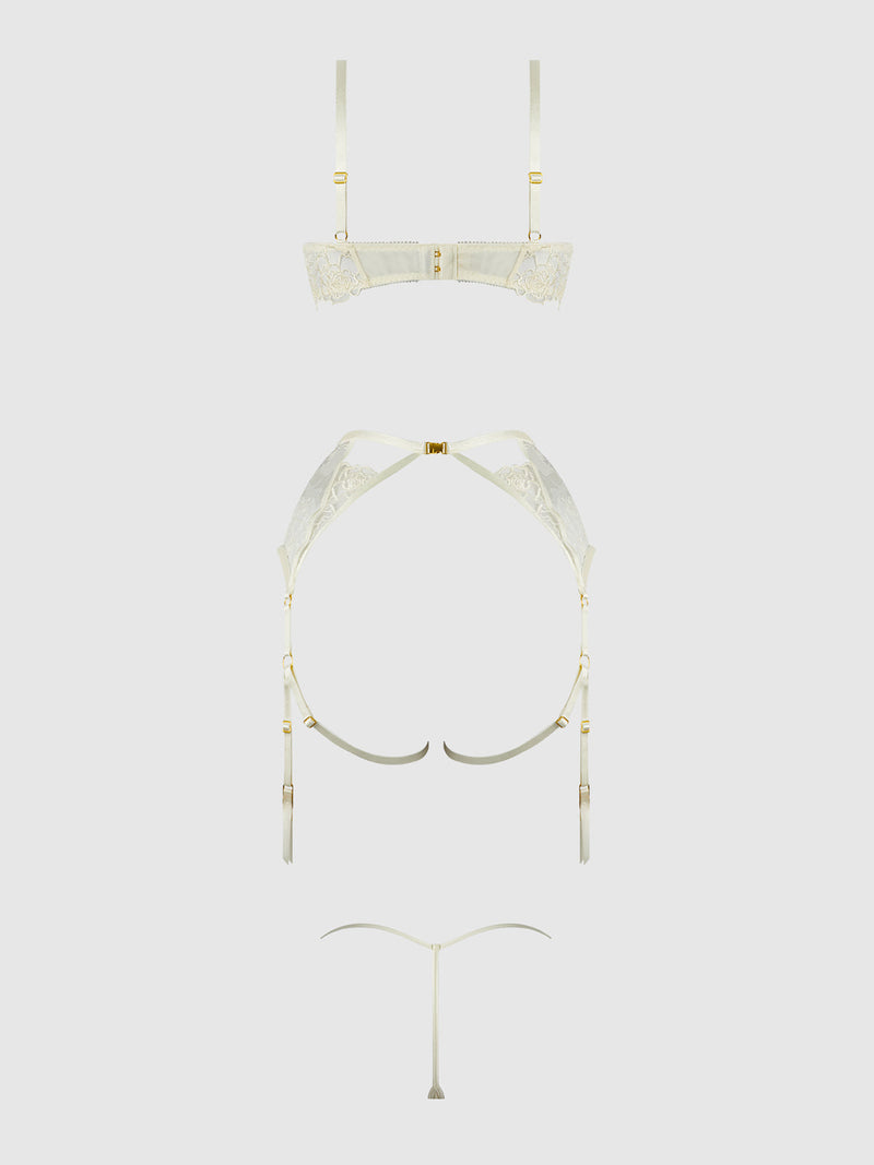 Bridal Rosalie Embroidered Lace Open Cup Bra Set Pearl Ivory