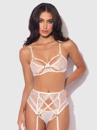Bridal Rosalie Embroidered Lace Open Cup Bra Set Pearl Ivory