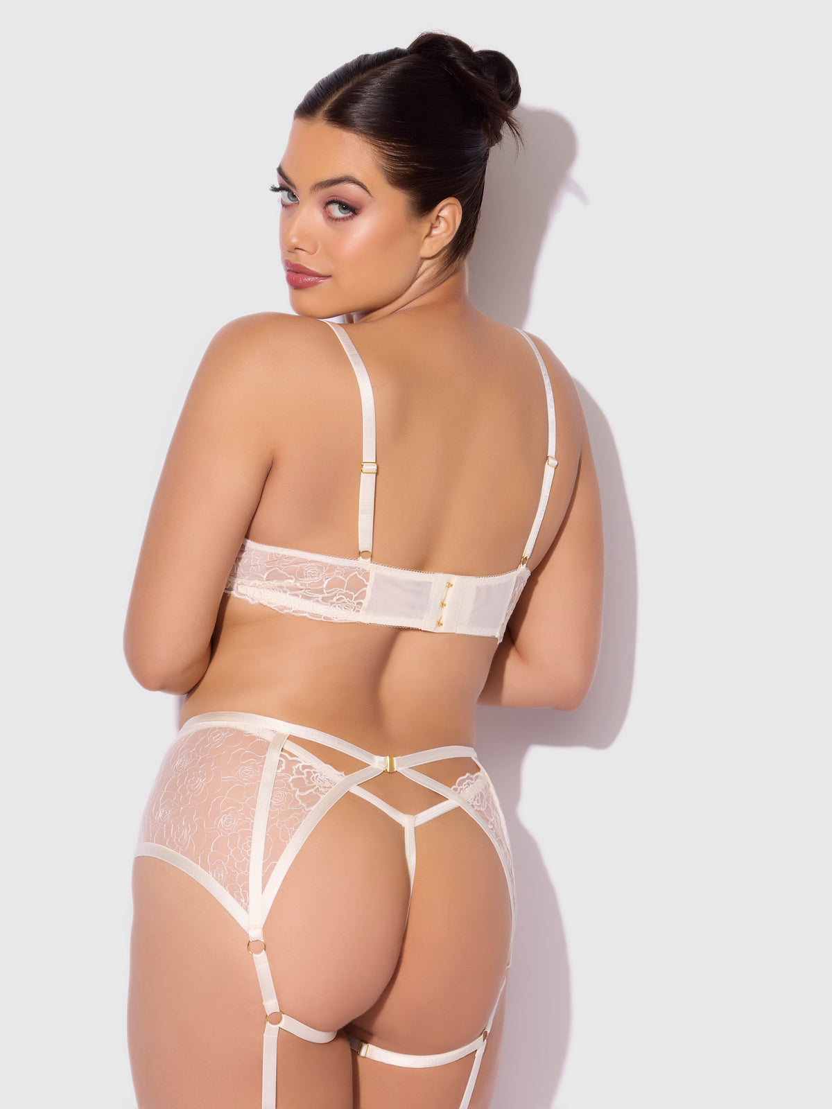 Rosalie Embroidered Lace Open Cup Bra Set Pearl Ivory
