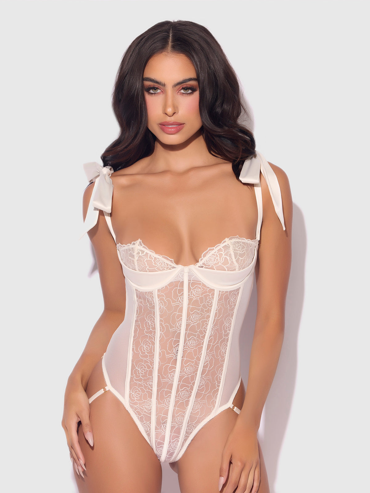 Rosalie Embroidered Lace Teddy Pearl Ivory