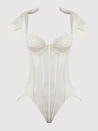 Bridal Rosalie Embroidered Lace Teddy Pearl Ivory