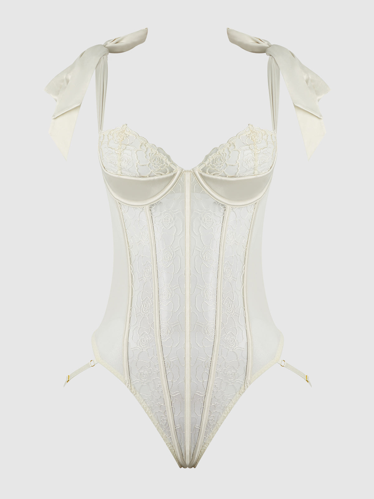 Bridal Rosalie Embroidered Lace Teddy Pearl Ivory