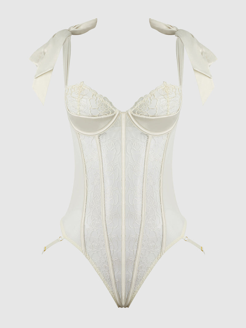 Bridal Rosalie Embroidered Lace Teddy Pearl Ivory