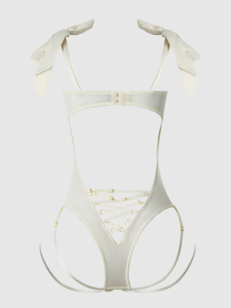 Bridal Rosalie Embroidered Lace Teddy Pearl Ivory