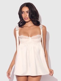 Bridal Rosalie Satin & Embroidered Lace Babydoll Set Pearl Ivory