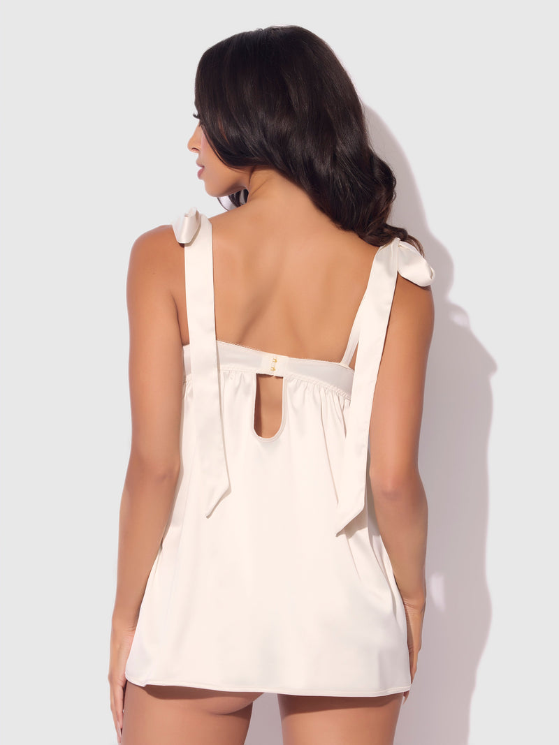 Bridal Rosalie Satin & Embroidered Lace Babydoll Set Pearl Ivory