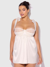 Bridal Rosalie Satin & Embroidered Lace Babydoll Set Pearl Ivory