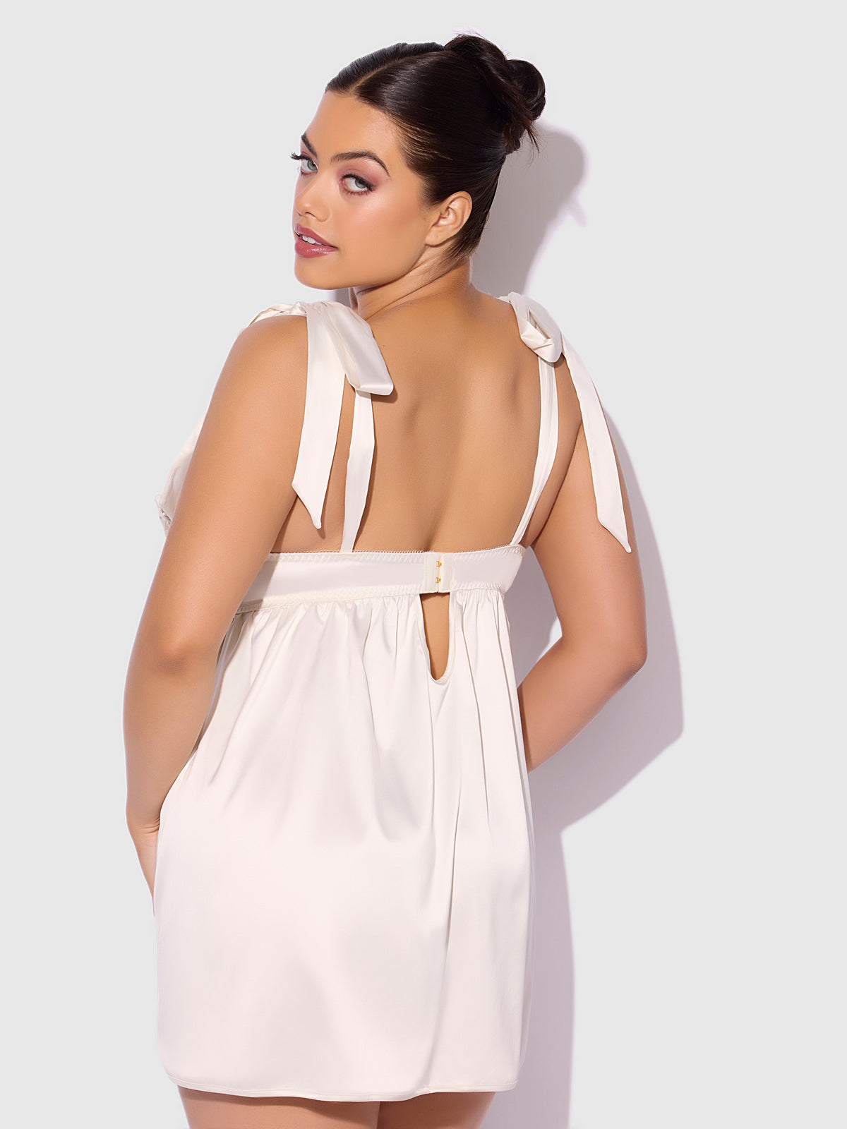 Rosalie Satin & Embroidered Lace Babydoll Set Pearl Ivory