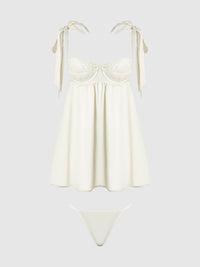 Bridal Rosalie Satin & Embroidered Lace Babydoll Set Pearl Ivory