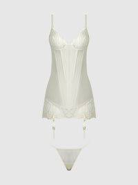 Bridal Rosalie Satin & Embroidered Lace Chemise Set Pearl Ivory