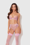Blair Satin & Lace Bra, Garter & G-String Set Rose Pink