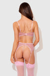 Blair Satin & Lace Bra, Garter & G-String Set Rose Pink