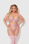 Blair Satin & Lace Bra, Garter & G-String Set Rose Pink