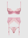 Blair Satin & Lace Bra, Garter & G-String Set Rose Pink