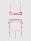 Blair Satin & Lace Bra, Garter & G-String Set Rose Pink