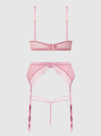 Blair Satin & Lace Bra, Garter & G-String Set Rose Pink