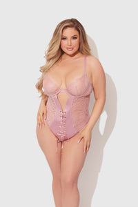 Blair Satin & Lace Corseted Underwire Teddy Rose Pink