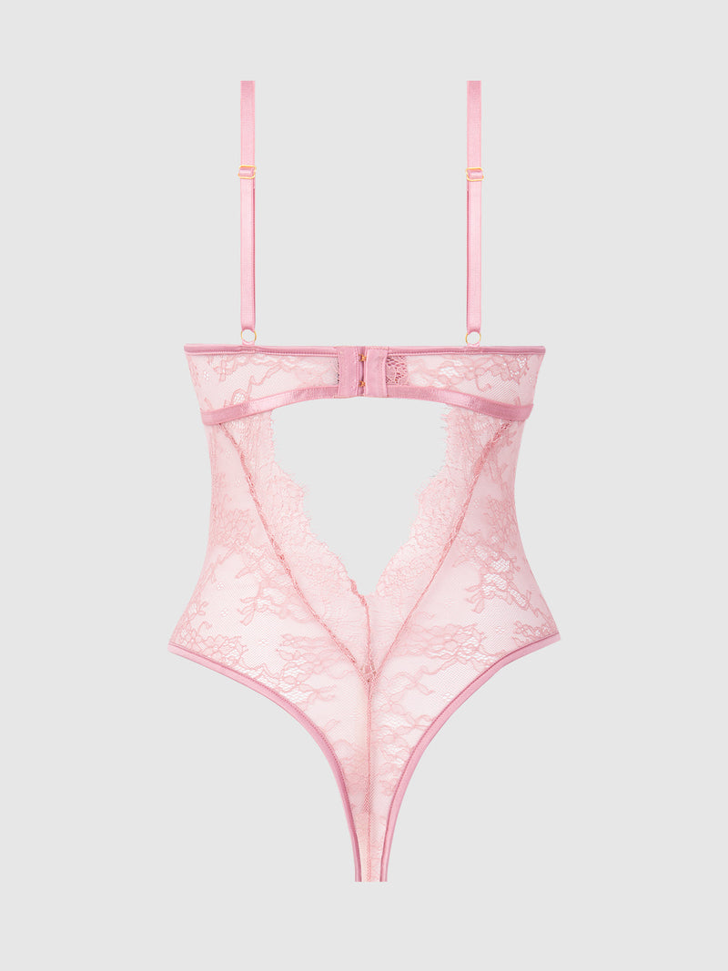 Blair Satin & Lace Corseted Underwire Teddy Rose Pink