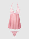 Blair Lace & Mesh Open Cup Babydoll & G-String Set Rose Pink