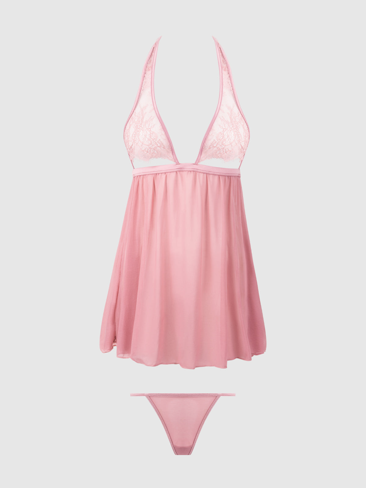 Blair Lace & Mesh Open Cup Babydoll & G-String Set Rose Pink