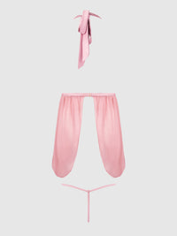 Blair Lace & Mesh Open Cup Babydoll & G-String Set Rose Pink