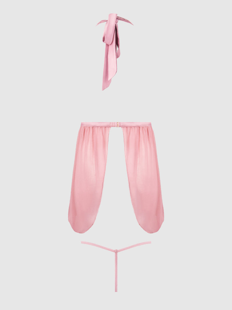 Blair Lace & Mesh Open Cup Babydoll & G-String Set Rose Pink