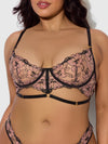 Nova Blacklight Glow Lace Bra & Gartered Thong Set Black