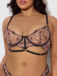 Nova Blacklight Glow Lace Bra & Gartered Thong Set Black