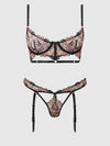 Nova Blacklight Glow Lace Bra & Gartered Thong Set Black