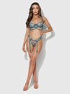Nova Blacklight Glow Lace Bra & Gartered Thong Set Jaded Blue