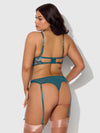 Nova Blacklight Glow Lace Bra & Gartered Thong Set Jaded Blue
