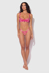 Nova Blacklight Glow Lace Pearl Bra & Crotchless G-String Set Pink Dragon