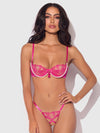 Nova Blacklight Glow Lace Pearl Bra & Crotchless G-String Set Pink Dragon