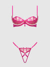 Nova Blacklight Glow Lace Pearl Bra & Crotchless G-String Set Pink Dragon