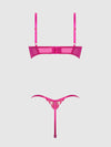 Nova Blacklight Glow Lace Pearl Bra & Crotchless G-String Set Pink Dragon