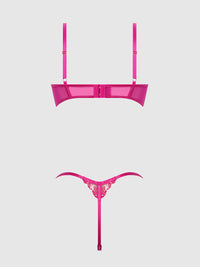 Nova Blacklight Glow Lace Pearl Bra & Crotchless G-String Set Pink Dragon
