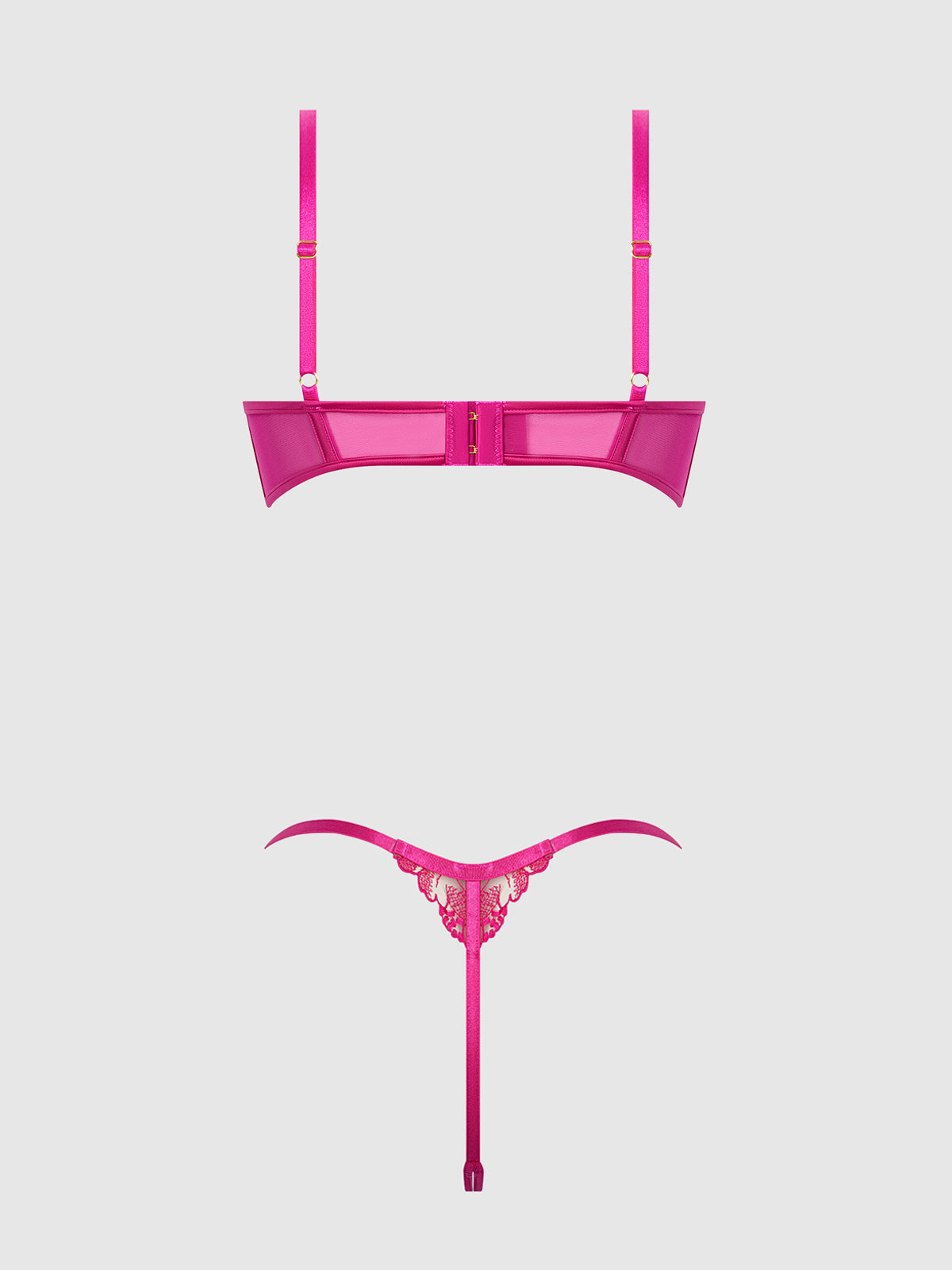 Nova Blacklight Glow Lace Pearl Bra & Crotchless G-String Set Pink Dragon