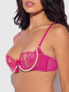 Nova Blacklight Glow Lace Pearl Bra & Crotchless G-String Set Pink Dragon